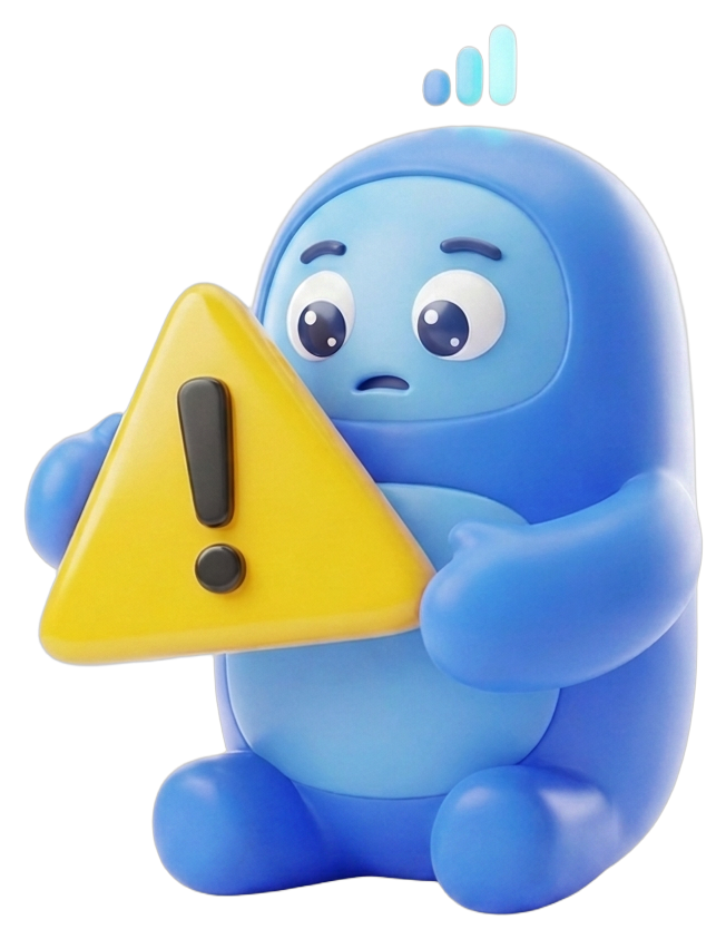 Teraroma mascot holding a warning sign