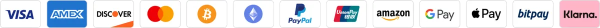 Payment methods: Visa, Mastercard, PayPal, Apple Pay, Google Pay, Crypto